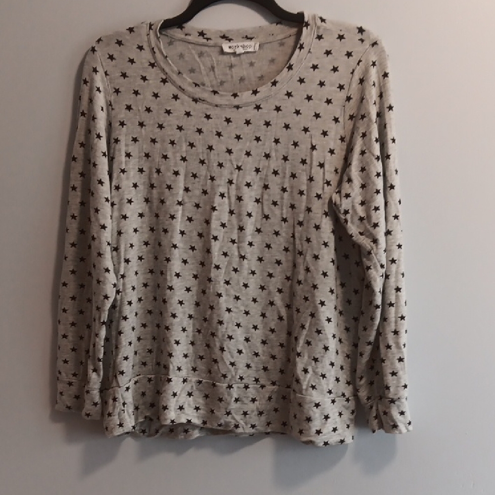 Workshop Republic Clothing Long Sleeve Top, Gray W/ Black Stars, Super Soft